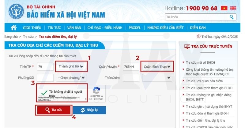 Nhập đầy đủ thông tin để tra cứu điểm thu BHXH, BHYT