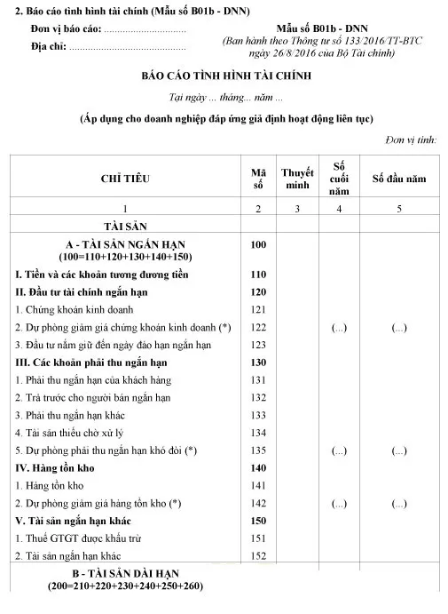báo cáo tài chính