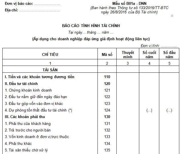 báo cáo tài chính