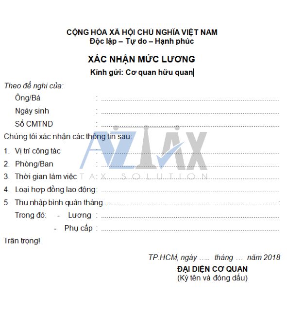 Mẫu xác nhận lương 3 tháng gần nhất 3