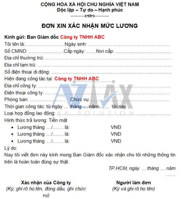 Mẫu xác nhận lương 3 tháng gần nhất 4