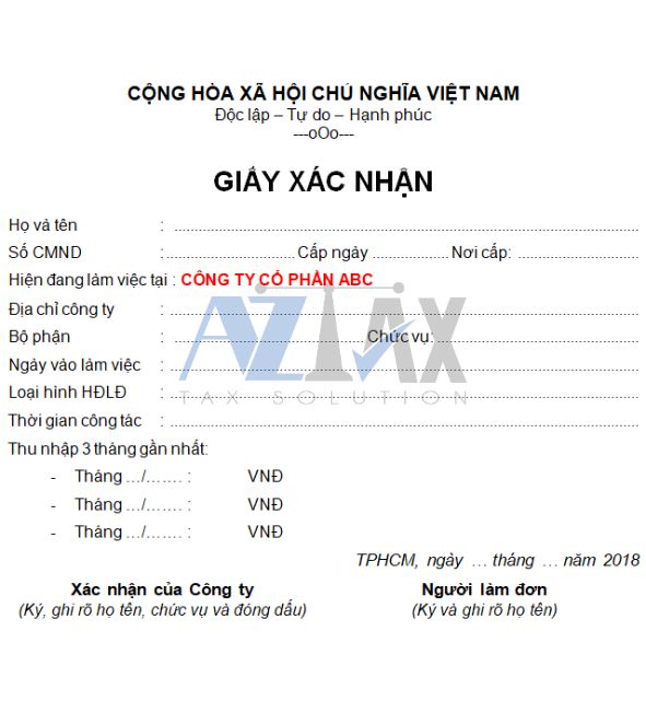 Mẫu xác nhận lương 3 tháng gần nhất 7