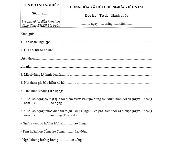 Mẫu đơn xin tạm dừng đóng Bảo hiểm xã hội