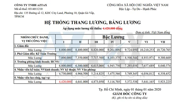 Mẫu hệ thống thang bảng lương