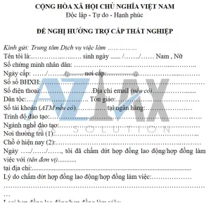 Mẫu đơn xin trợ cấp thất nghiệp