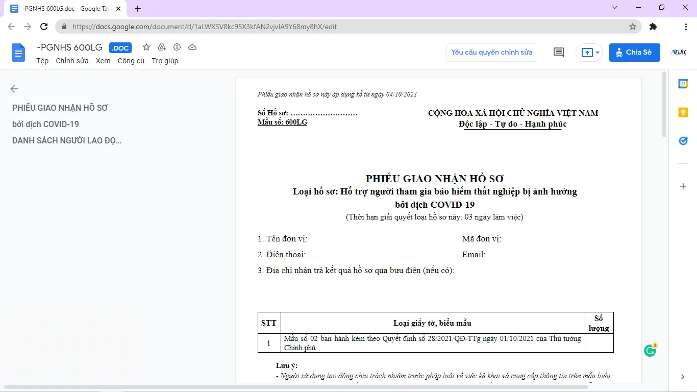 Giao diện khi truy cập vào link