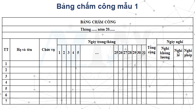 Bảng chấm công mẫu 1