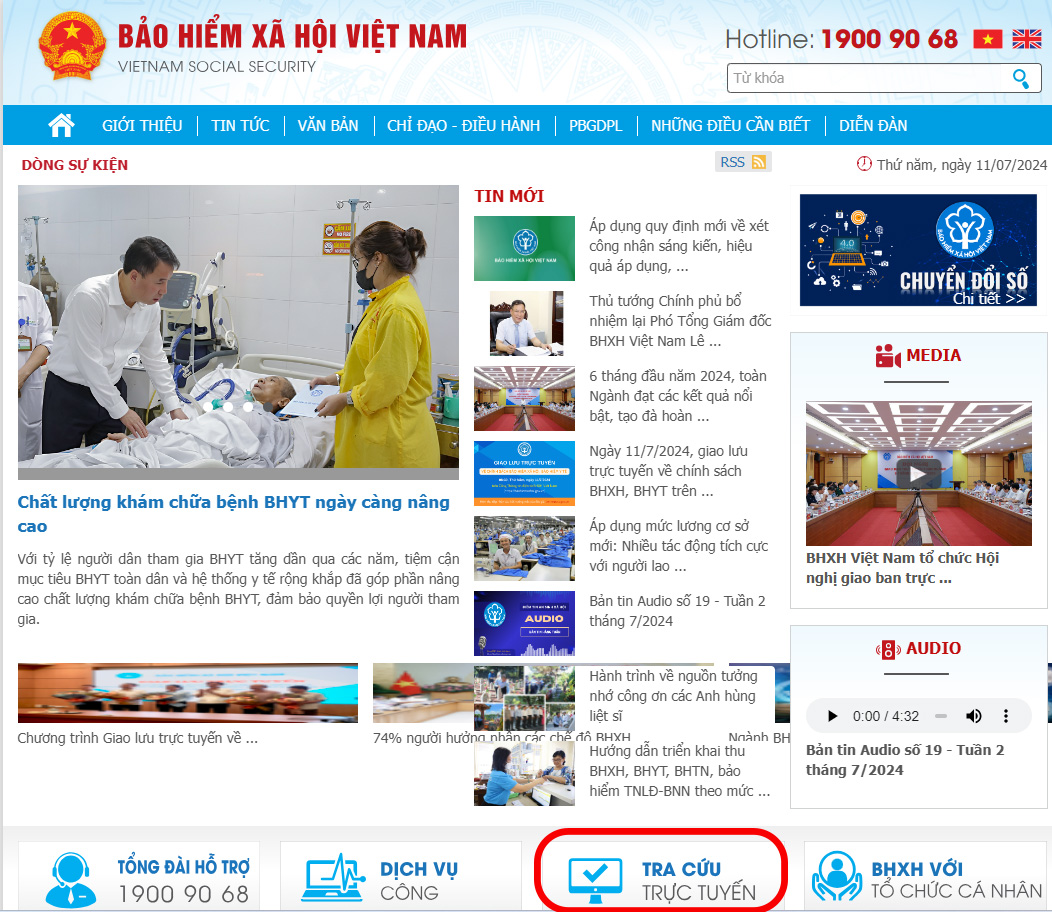 Chọn tra cứu trực tuyến tại trang chủ BHXH Việt Nam