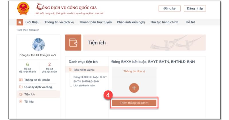 Bấm chọn “Thêm thông tin đơn vị”