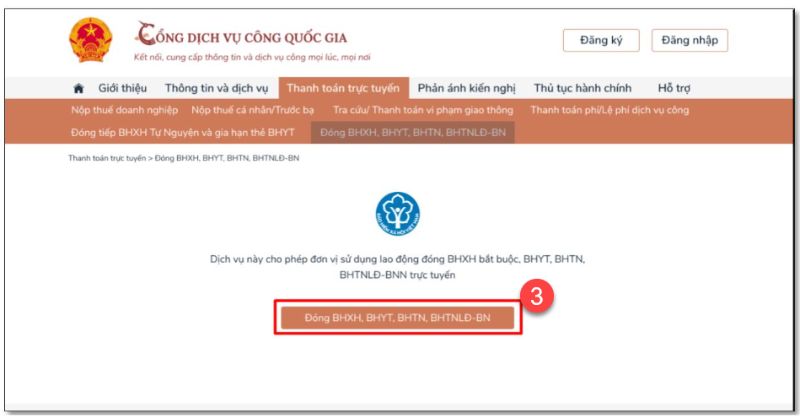 Chọn “Đóng BHXH, BHYT, BHTN, BHTNLĐ-BN”