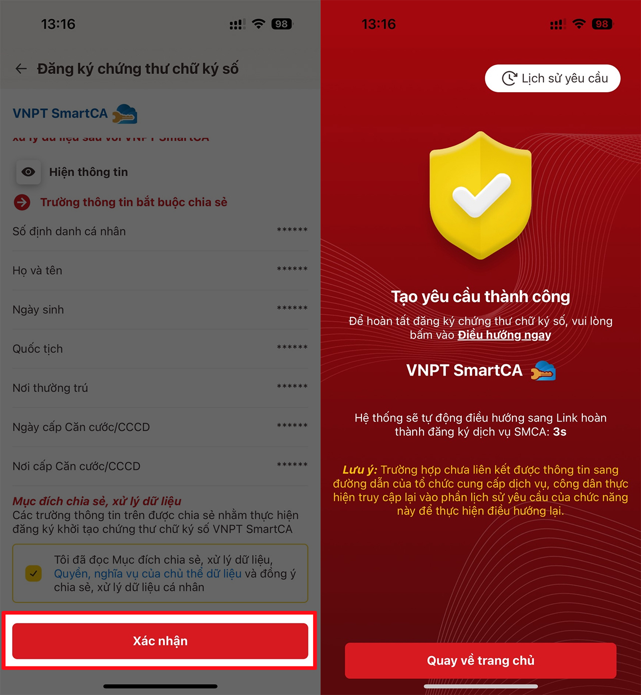 Kiểm tra thông tin hiển thị và xác nhận