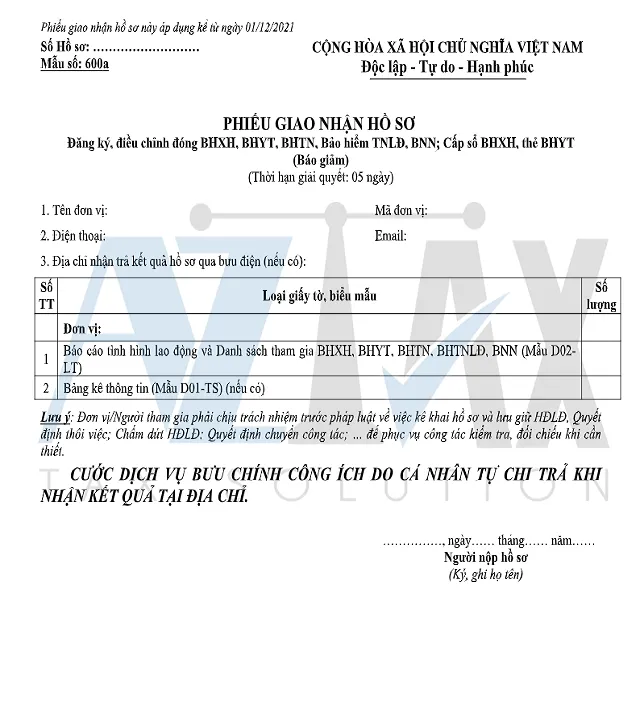 hồ sơ điện tử mẫu 600a