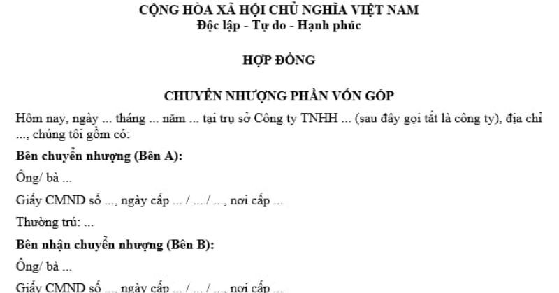 Mẫu hợp đồng chuyển nhượng vốn góp