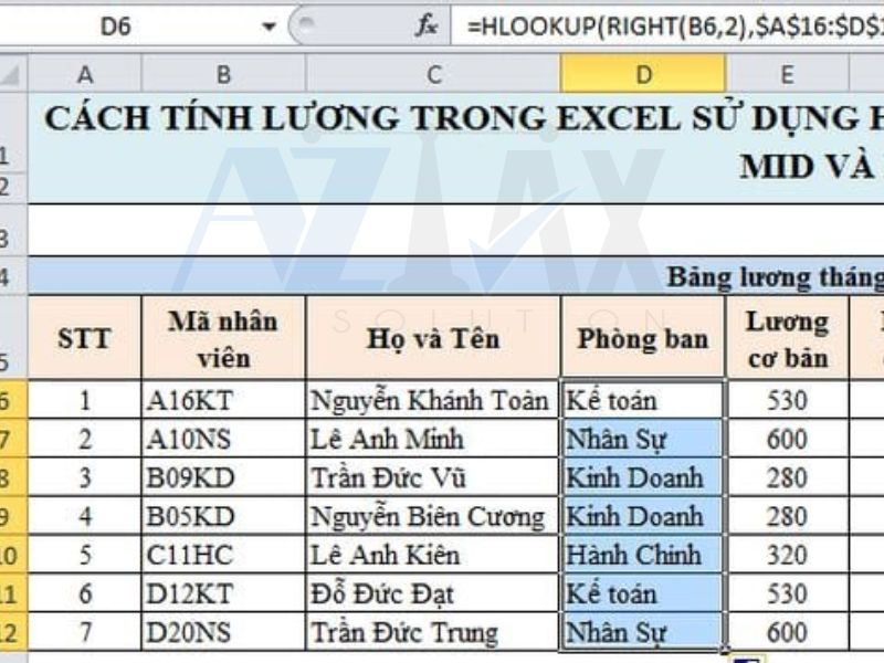 Cách tính lương trong Excel và các công thức tính bảng lương trong excel