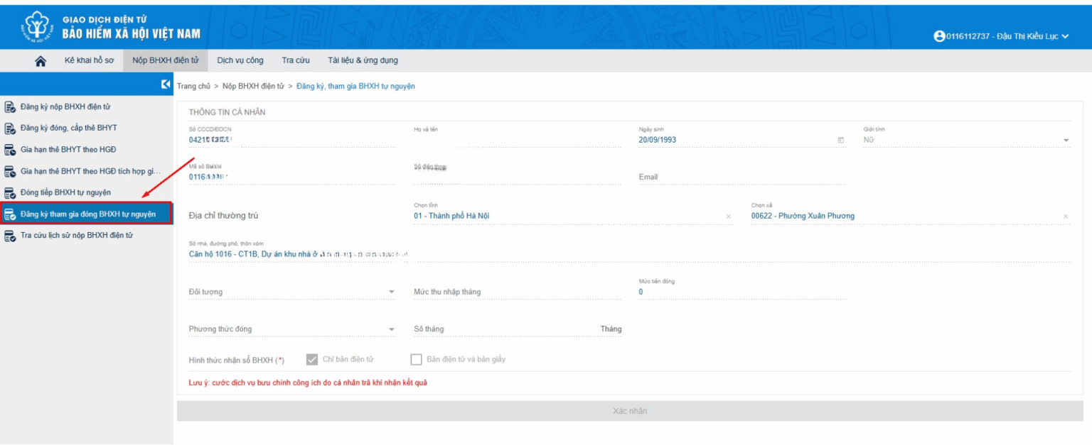 Khai báo thông tin đóng Bảo hiểm xã hội tự nguyện