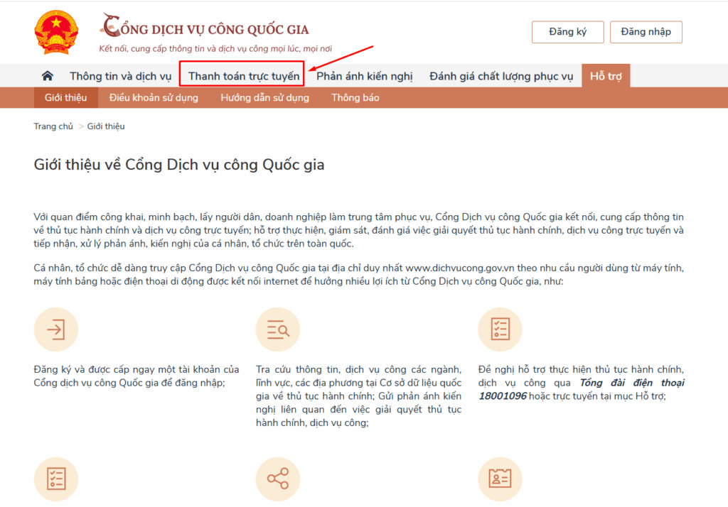 Chọn mục “Thanh toán trực tuyến”