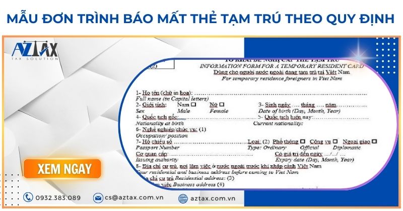 Mẫu đơn trình báo mất thẻ tạm trú theo quy định