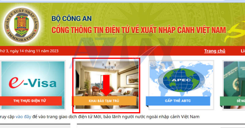 Truy cập trang khai báo tạm trú