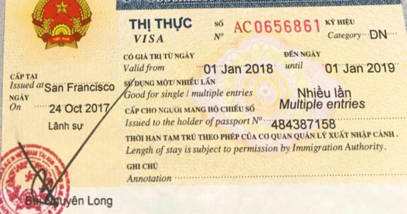 A 1-year multiple entry visa