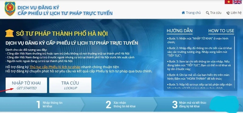 Nhấn nút [NHẬP TỜ KHAI] để tiếp tục