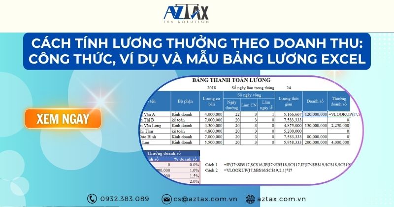 Cách tính lương thưởng theo doanh thu: Công thức, ví dụ và mẫu bảng lương Excel