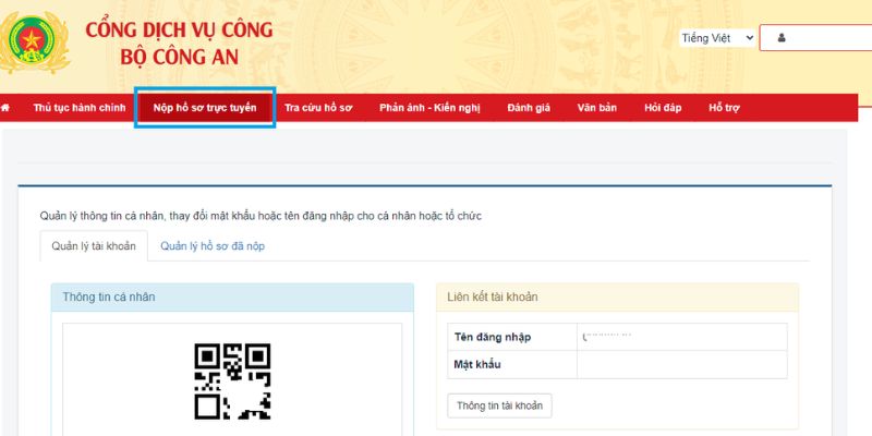 Chọn mục “Nộp hồ sơ trực tuyến”