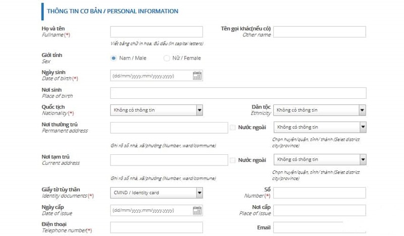 Khai thông tin nhân thân cơ bản