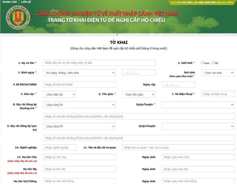 Tờ khai đề nghị cấp hộ chiếu