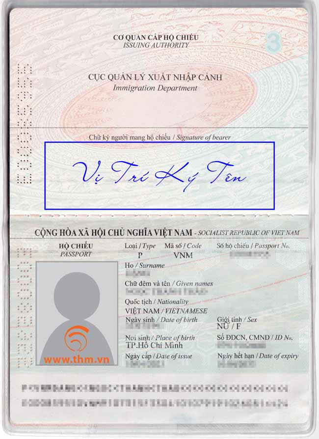 Vị trí chữ ký của người mang hộ chiếu