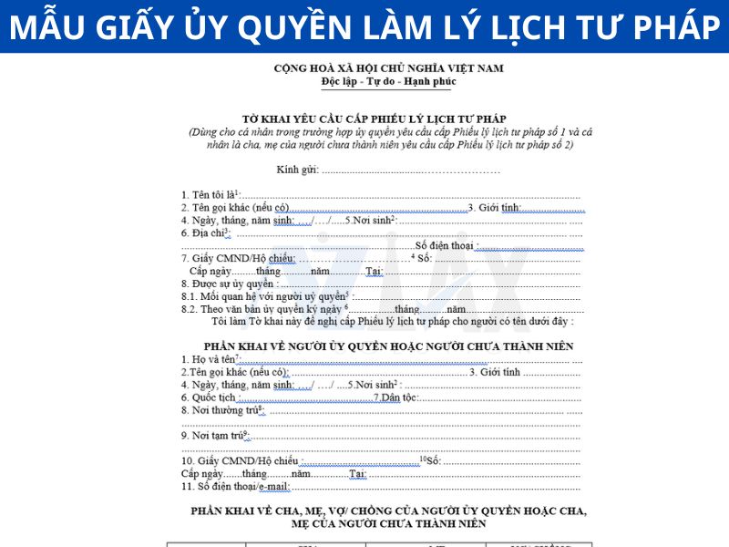 Mẫu giấy ủy quyền làm lý lịch tư pháp