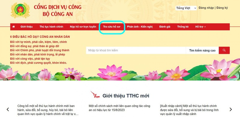 chọn mục “Tra cứu hồ sơ”.