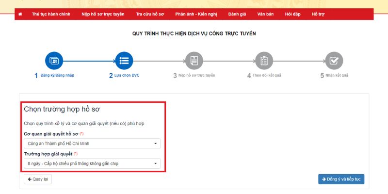 Chọn “Cơ quan giải quyết hồ sơ”