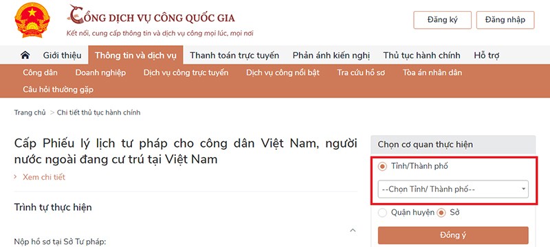 Chọn Tỉnh, thành phố và nhấn “Đồng ý”