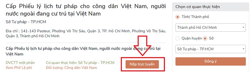 Chọn tùy chọn nộp hồ sơ trực tuyến