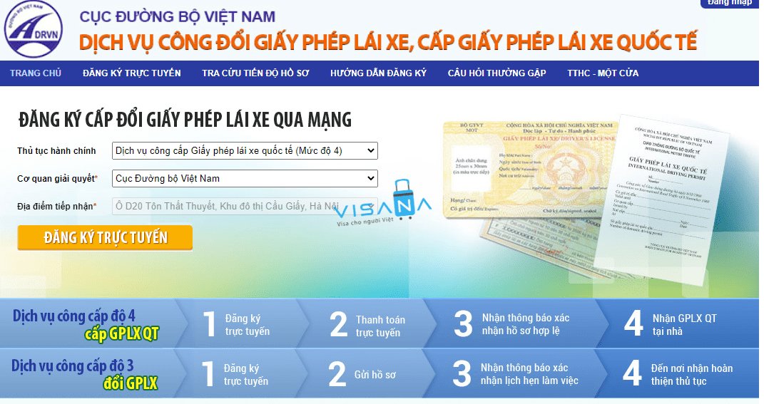 đăng kí cấp đổi giấy phép lái xe qua mạng