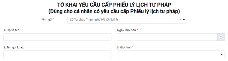 Điền đầy đủ các thông tin có đánh dấu (*)