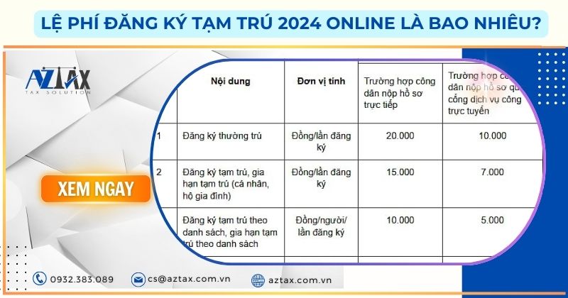 Lệ phí đăng ký tạm trú 2024 online là bao nhiêu?