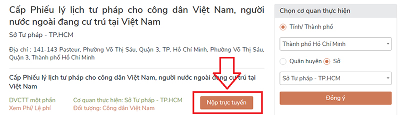 Chọn “Nộp trực tuyến”