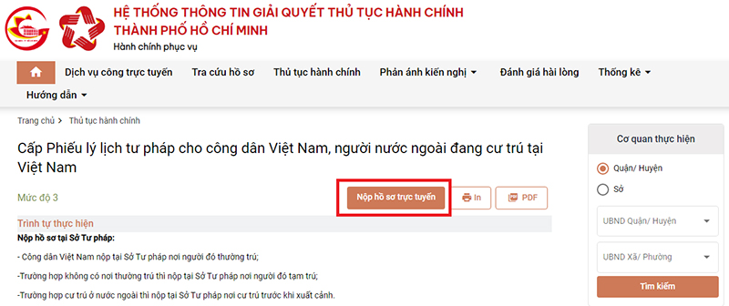 Chọn “Nộp hồ sơ trực tuyến”