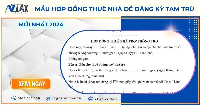 Mẫu hợp đồng thuê nhà để đăng ký tạm trú