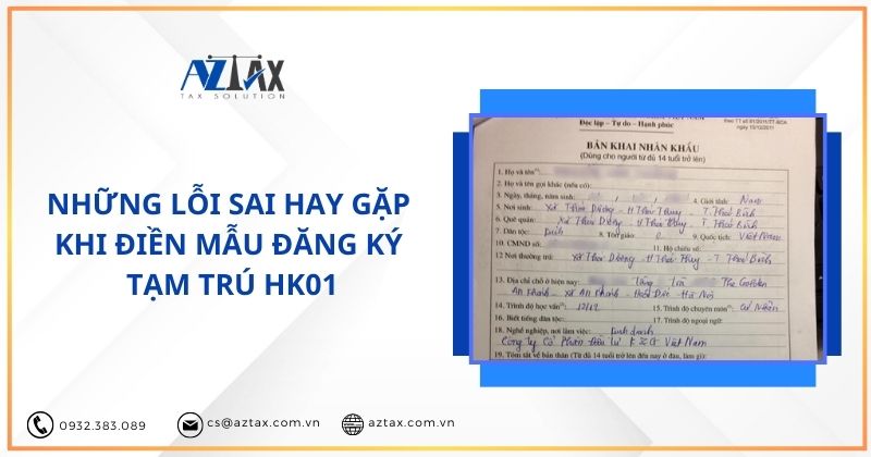 Những lỗi sai hay gặp khi điền mẫu đăng ký tạm trú HK01