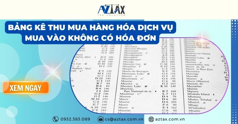 Bảng kê thu mua hàng hóa dịch vụ mua vào không có hóa đơn