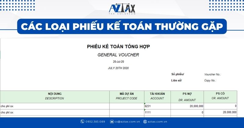 Các loại phiếu kế toán thường gặp