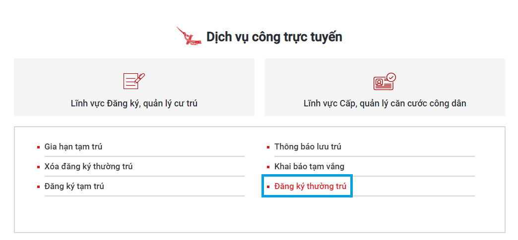 Chọn mục " Đăng ký thường trú"