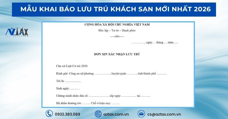 Mẫu khai báo lưu trú khách sạn mới nhất 2026