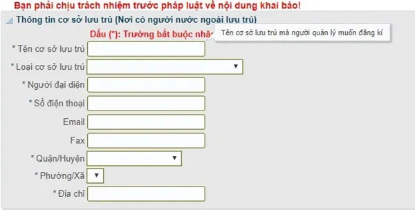 Nhập thông tin cơ sở lưu trú