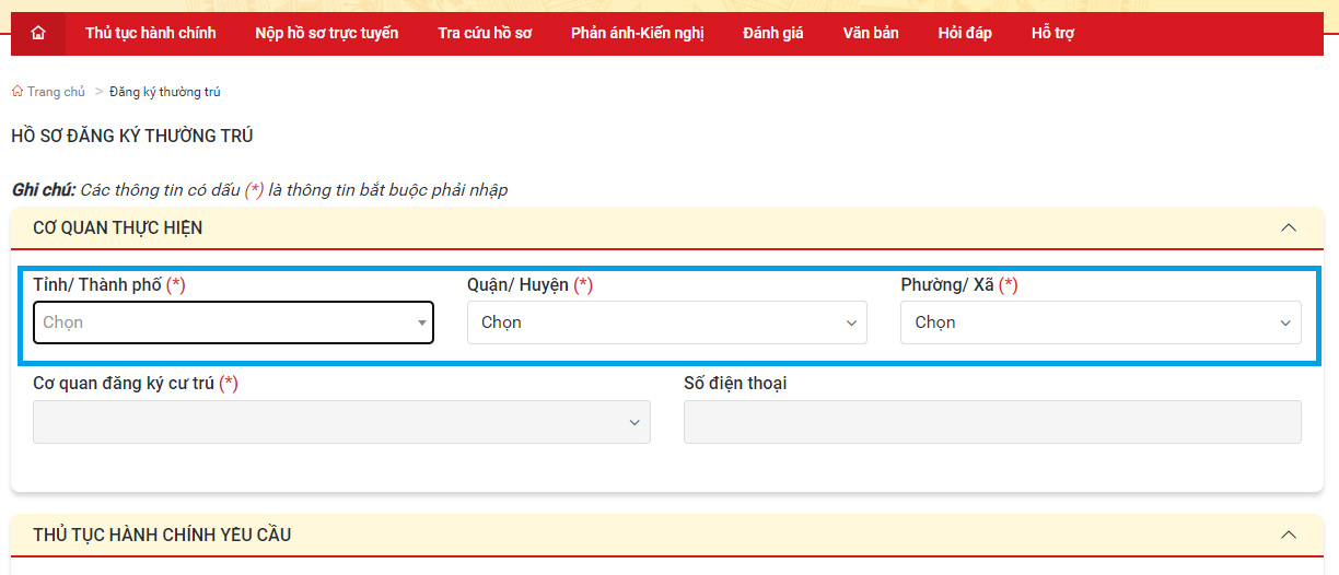 Tại mục " Cơ quan thực hiện" bắt buộc phải điền thông tin
