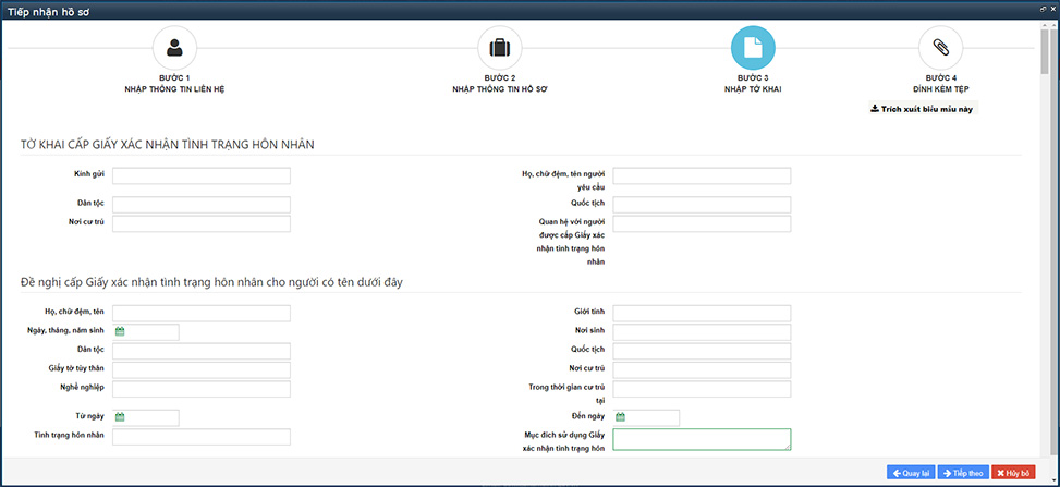 Tờ khai cấp giấy xác nhận tình trạng hôn nhân online