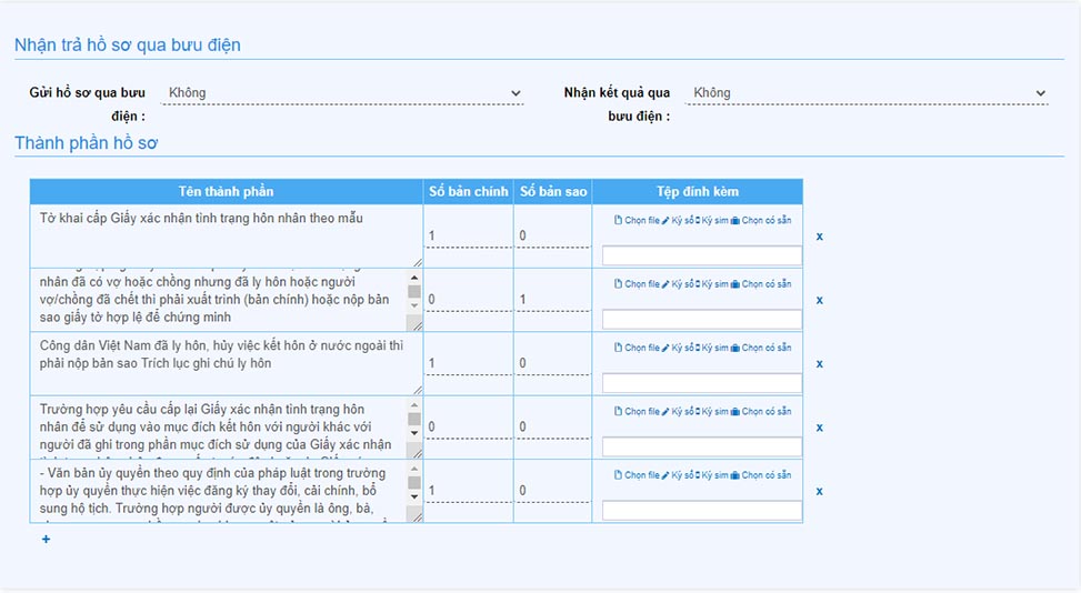 Trang tài liệu đính kèm trong thành phần hồ sơ online