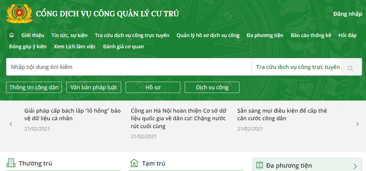 Truy cập Cổng dịch vụ công quản lý cư trú
